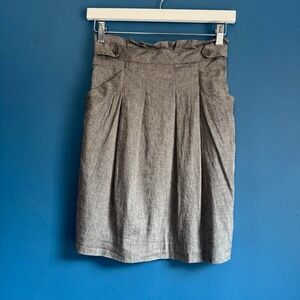 Y2K BCBGMaxAzria Pencil Skirt Women's Size 2 Gray Linen Blend Grey 2000s Office